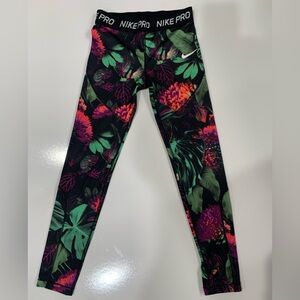 Nike Pro Kids Leggings - Black with Floral Print size L